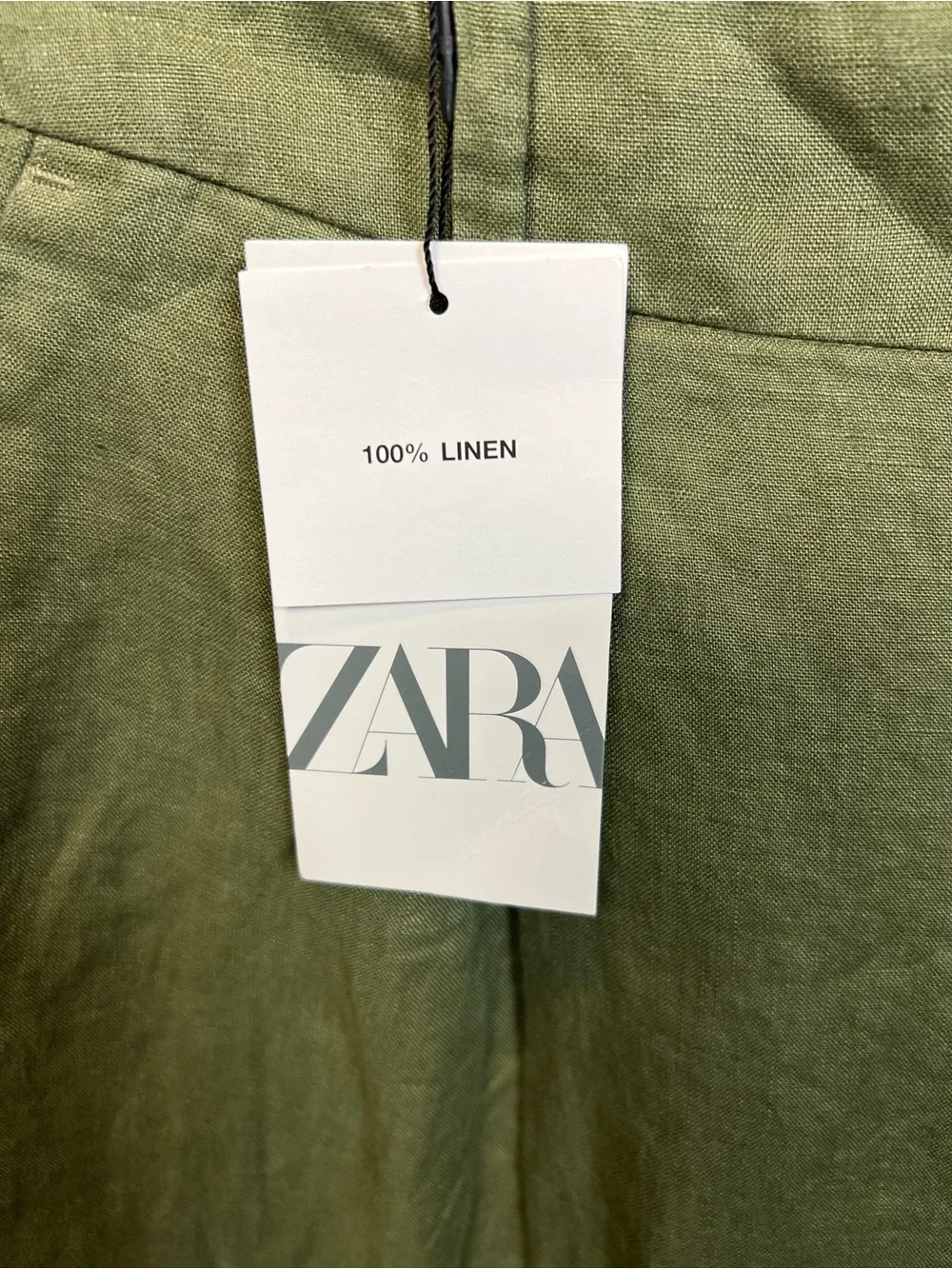 Zara NWT 100% Linen Olive Green Wide Leg High Rise Pants Small